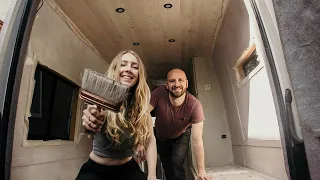 FINAL JOBS ON OUR VAN CONVERSION – LIME WASHING THE WALLS!