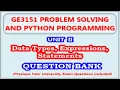 GE3151 Problem Solving Python Programming Unit II Data Types Expressions Statements
