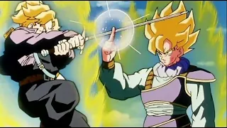 goku y trunks pelean en super sayajin frente a vegeta