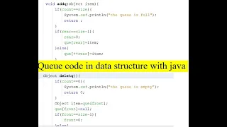 Queue Code in data structure with Java with Object array insert delete Display peek and count