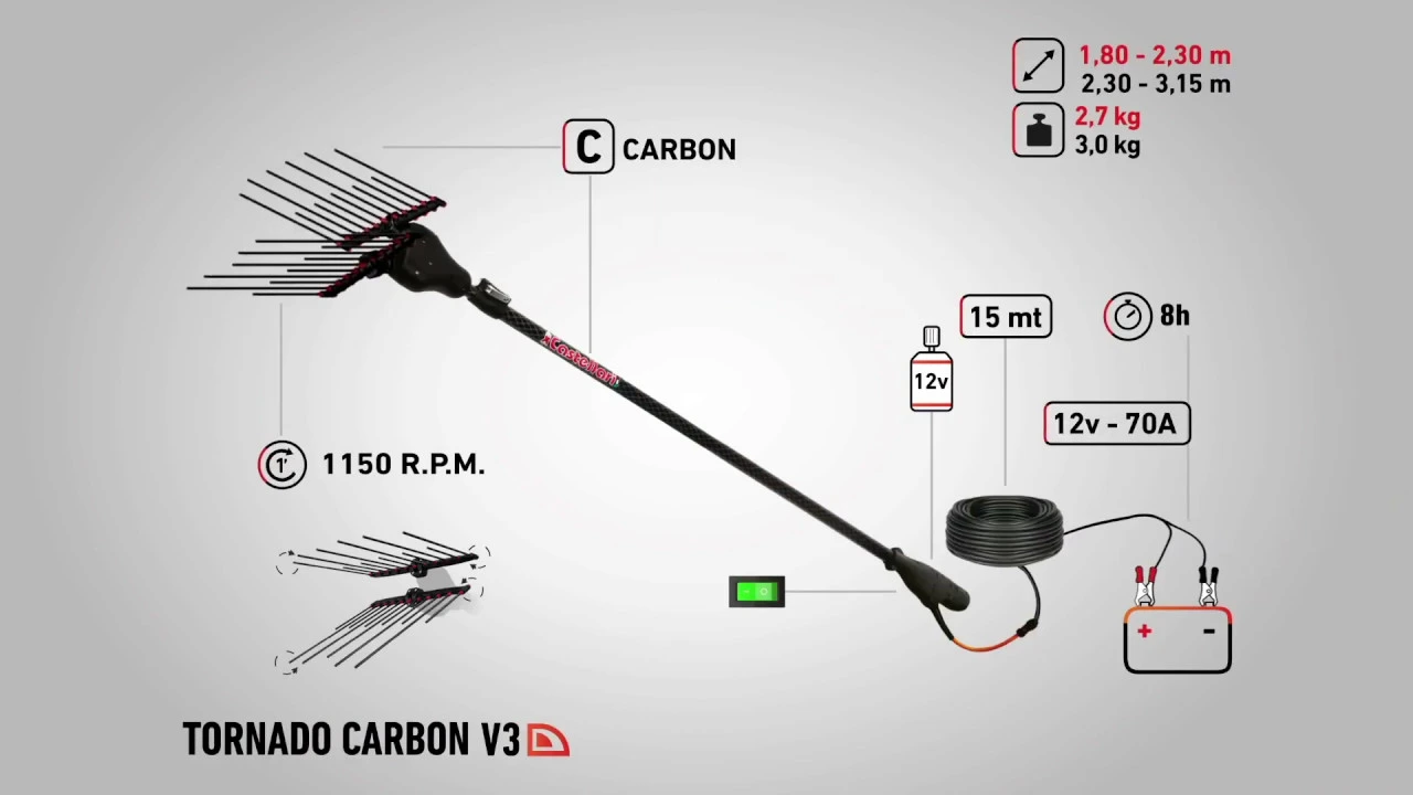 Abbacchiatore Tornado con Asta telescopica 180–240 cm - Castellari Tornado Carbon C V3