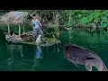 Wild Off-Grid Life: Handmade Bamboo Raft \u0026 Mega Catfish Catch in Deep Jungle
