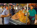 People Line Up for Crispy Fried Chicken Intestines, Hot Wings \u0026 Feet | Cambodian Street Food