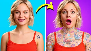 Tantangan 100 LAPISAN! 💄🎨 Banyak Riasan, Tato, Semprotan Rambut dari 123 GO! 123 GO! Challenge