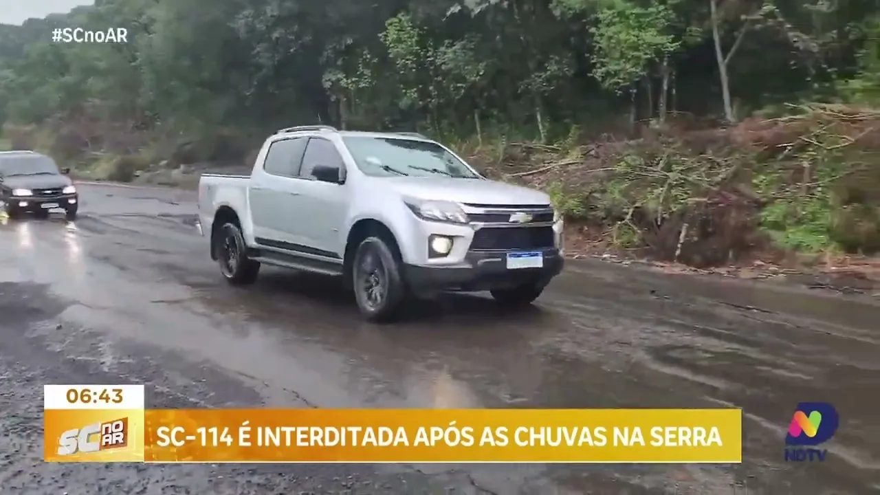 Rodovia SC-114 é interditada após chuvas na Serra Catarinense