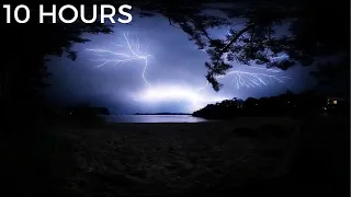 Lightning Storm Heavy Thunder at the Beach Ocean Waves Gentle Rain Sounds for Sleep Insomnia
