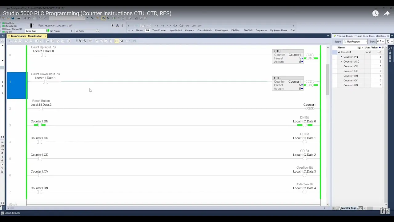 Outline Video Studio 5000 PLC Programming (Counter Instructions CTU, CTD, RES)