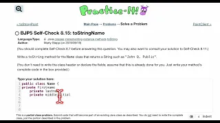 Java Practice It Self-Check 8 15 toStringName classes instance methods Point toString