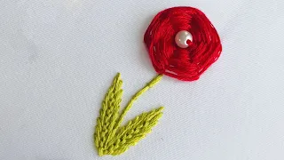 Hand Embroidery: Red Flower Embroidery - Raised Flower Embroidery - Beginners Embroidery Stitches