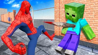 IMPALING Minecraft Zombies as Spiderman in Overgrowth