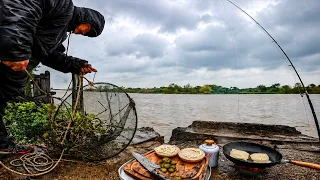 Pesca y cocina bajo la lluvia. Pesca urbana