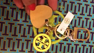Tory Burch neon yellow heart key fob