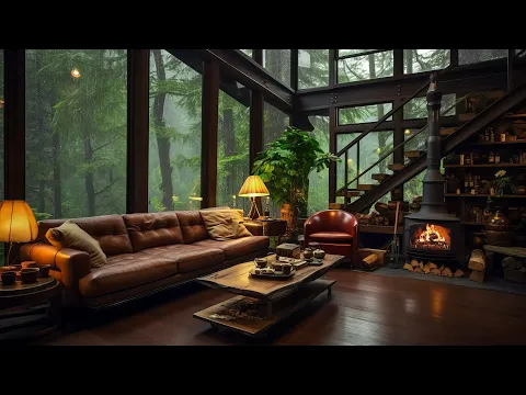 Download MP3 Soft Jazz Music in Cozy Living Room Ambience - Smooth Piano Jazz for Unwind \u0026 Relax Rain Sounds 🌧️🔥