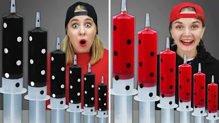 Red Food VS Black Food Challenge 빨간색 파란색 음식 챌린지 by Pico Pocky