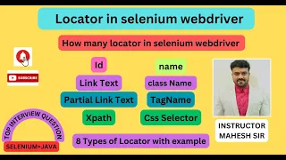 Locators in selenium webdriver with examples Types of Locators ID Name ClassName LinkText xpath