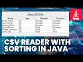 Java read csv file Clear all rows and columns in a JTable Sort the table based on different column
