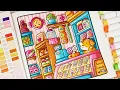 Color With Me ASMR Cozy Corner Coco Wyo Coloring Book Candy Shop scene Using Ohuhu Markers