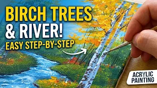 How to Paint Birch Trees and River | Easy Step-by-Step