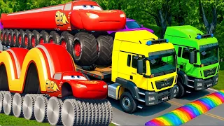 Big & Small Long Flexible Spring Lightning Mcqueen vs Train Thomas | BeamNG.Drive #02