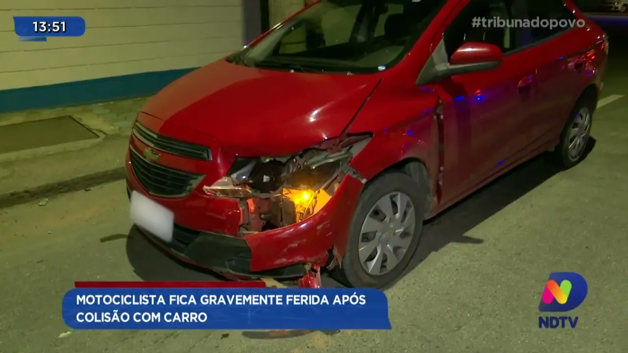 Motociclista fica gravemente ferida após colisão com carro