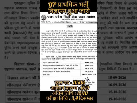 UP प्राथमिक भर्ती विज्ञापन हुआ जारी | UP Primary Teacher Vacancy Out | UP Primary Teacher News |