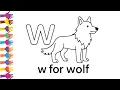 w for wolf alphabet tracing and coloring page for preschoolers