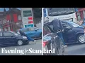 Fuel Crisis Man pulls knife on queue jumper at London petrol station
