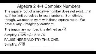 Alg 2 4-4 Complex Numbers