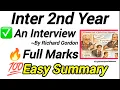 Inter 2nd Year English - An Interview by Richard Gordon Easy Summary Full Marks Guarantee