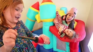 JUMP CASTLE inside our HOUSE inflatable bounce toy ball pit for Adley Niko and hiding rocks