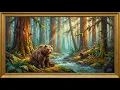 Brown Bear Sitting in the Redwoods Painting TV Art Art Screensaver for TV Wallpaper
