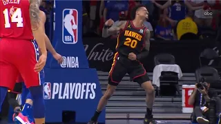 John Collins EMPHATIC dunk over Joel Embiid off a lob from Trae Young