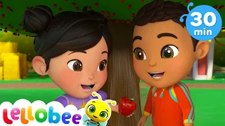 Harvest Time on Lellobee! Shaking Apples with Rishi and Ella | Lellobee City Farm - Preschool