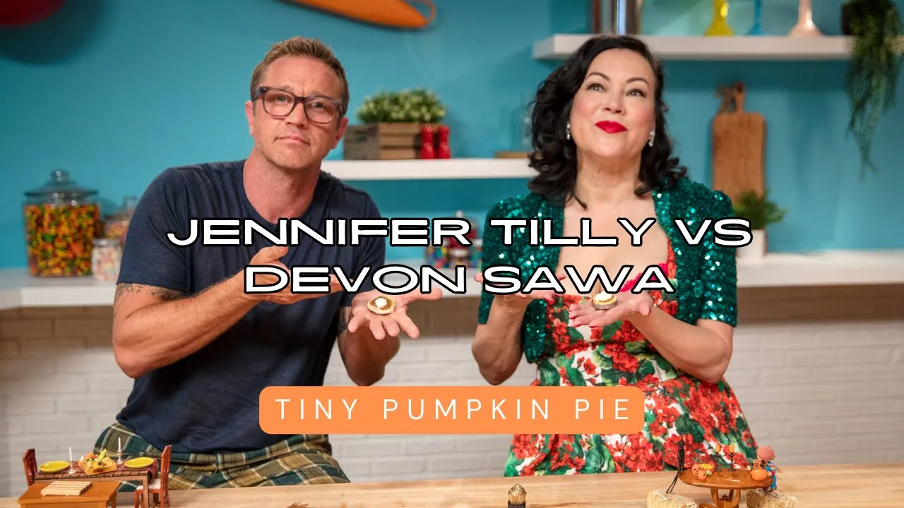 Jennifer Tilly vs. Devon Sawa   Tiny Pumpkin Pie Showdown #spookyseason