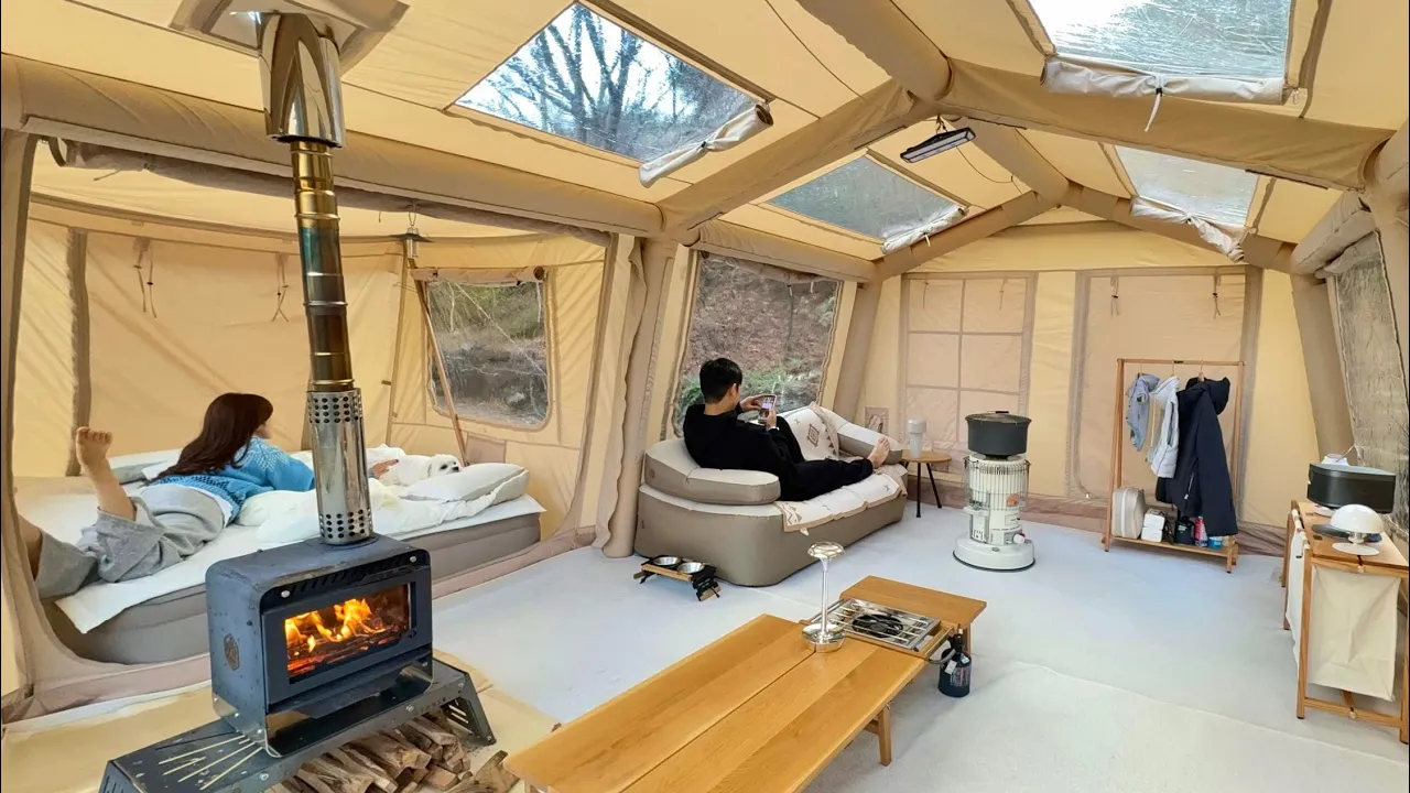 방3개 딸린 에어텐트로 겨울장박 시작! 왠만한 펜션보다 좋음🏠 초대형 장박지 세팅 썸네일