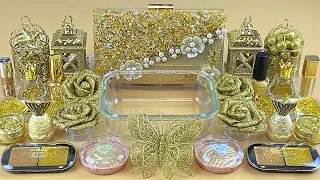 GOLD SLIME Mixing makeup and glitter into Clear Slime Satisfying Slime s