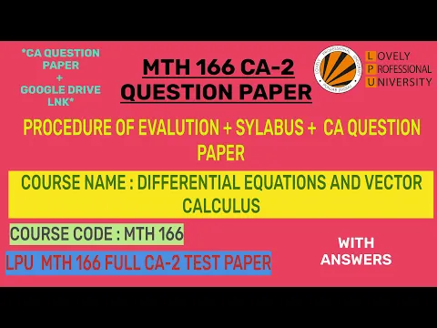 Download MP3 👉Full question paper MTH-166📃 CA-2 (MCQ Type)👈 ||⚡with answers⚡|| MTH166 || LPU ||1st on you tube