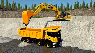 GIANT EXCAVATOR KOMATSU Digs In A Rock Quarry - Farming Simulator 19