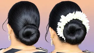 Simple Easy Beautiful Low Bun Hairstyle W Rubber Band !! Self Juda Hairstyle For Wedding F Ladies