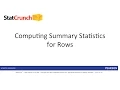 StatCrunch Computing Summary Statistics for Rows