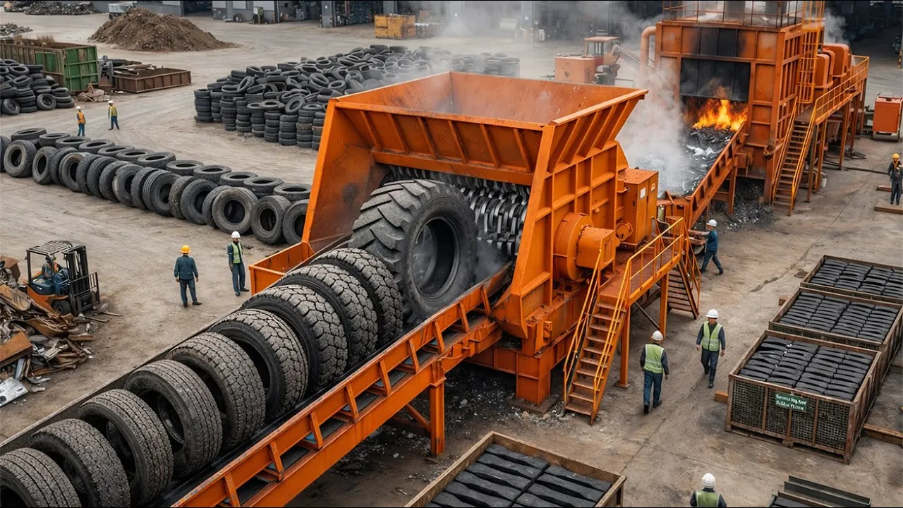 Inside a Massive Recycling Factory: How Old Tires Become Rubberized Asphalt (Full Process)