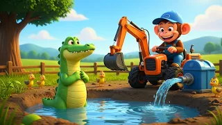 funny monkey farmer helps crocodile find water 