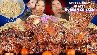 Spicy Honey Glazed KOREAN CHICKEN & Egg Garlic FRIED RICE asmr AMAZING FOODS!