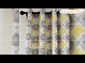 Geometric Yellow Petals Gray Leaves Linen Cotton Blackout Curtains KoTing