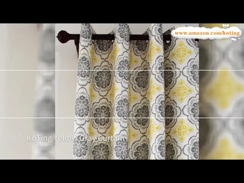 Download MP3 Geometric Yellow Petals Gray Leaves Linen Cotton Blackout Curtains   KoTing