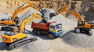RC Excavator & Dump Truck Muat Batu di Tambang Kerikil | Mainan Alat Berat Konstruksi