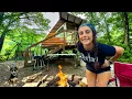 Solo Rainy Summer Camping in a Treehouse Down By the River