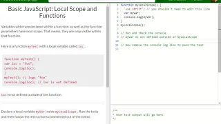 Basic JavaScript Local Scope and Functions free code camp Dani
