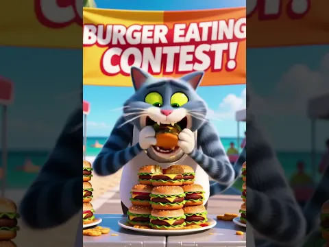 Cat Dad was mocked, won the championship in the hamburger eating contest, so thrilling #cat #kitten