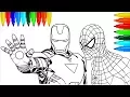 Spiderman Iron Man Marvel Coloring Pages Colouring Pages for Kids with Colored Markers